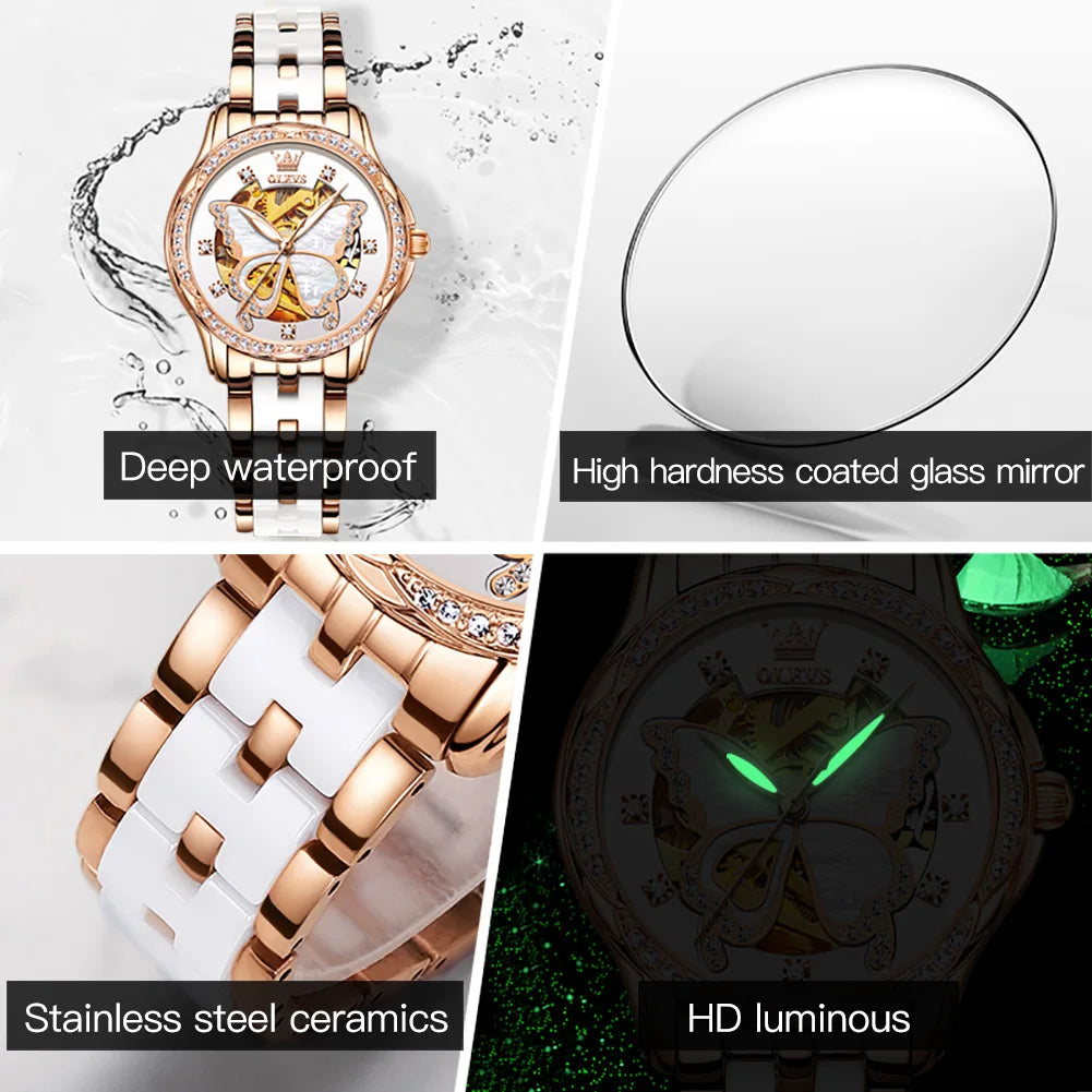 Luxury Brand Automatic Mechanical Wrist Watch For Women Reloj Mujer Montre Femme Elegante Waterproof Ladies Relogios Feminino