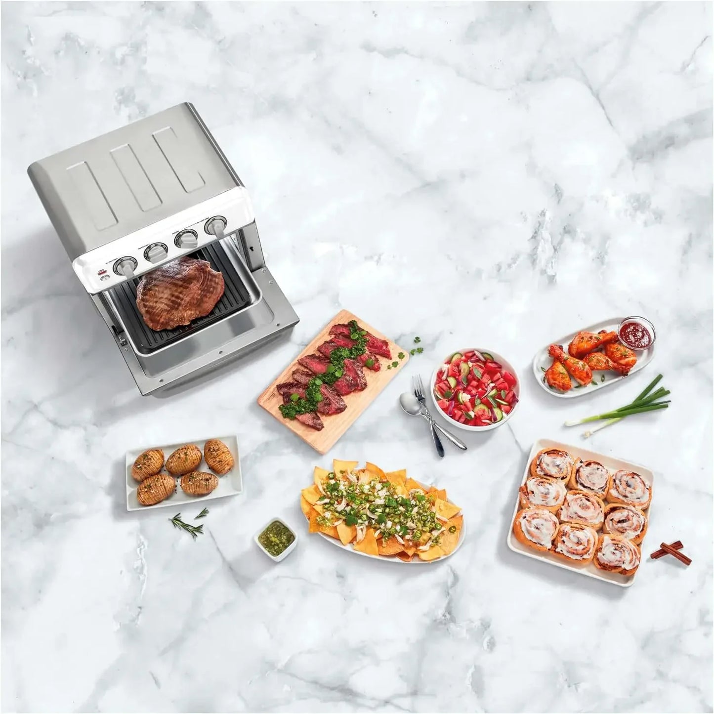 White TOA-70W AirFryer Oven with Grill, Powerful and Efficient Kitchen Appliance for Healthy Cooking and Baking, Includes Easy-t