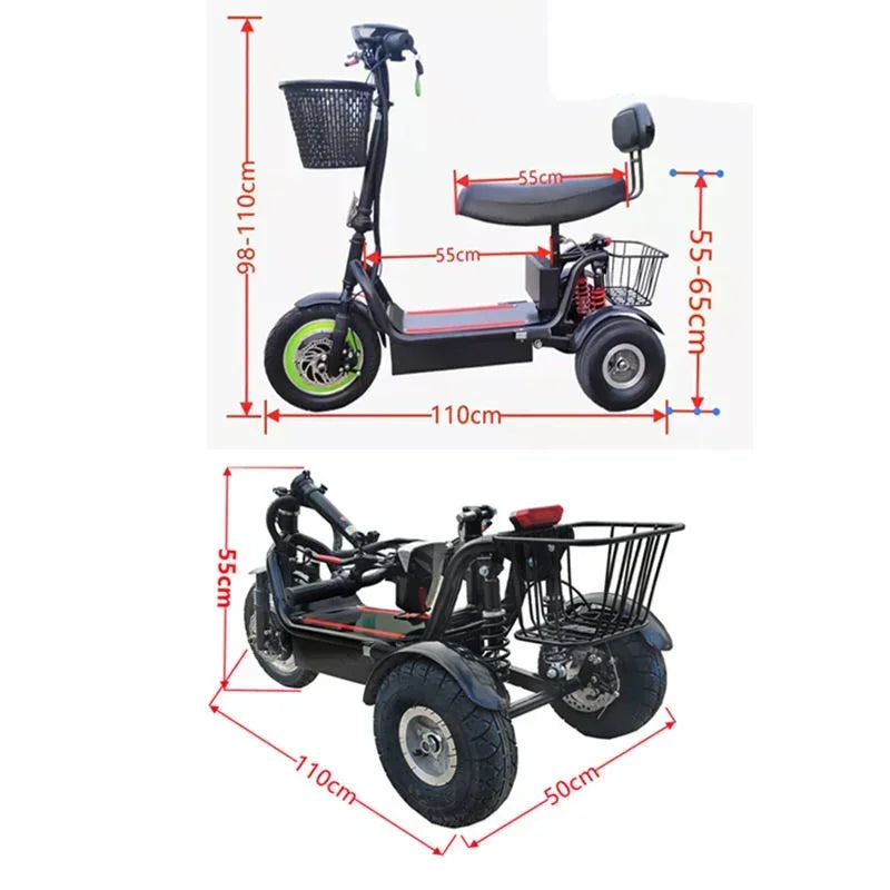 Electric Tricycle 12-Inch 48V 350W 40-50KM Adult Elderly Scooter Folding Mini Three-Wheel moto electrica e-bike electric scooter