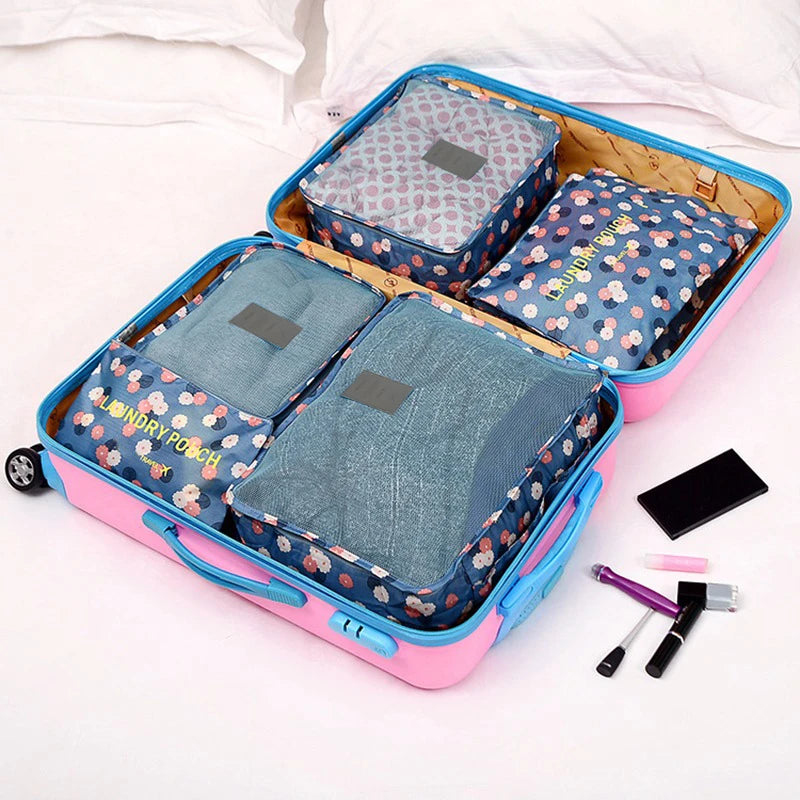 6pcs Travel Luggage Packing Cubes, Suitcase Clothes Storage Bag, Foldable Organizer Shoes Underwear Pouch