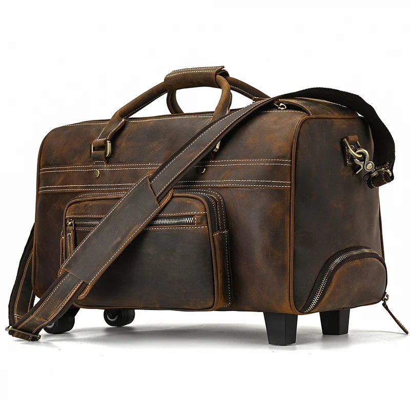 Travel Suitcases For Men Genuine Leather Suitcases On Wheels Cowhide Men's Luggage Bag Large Capacity  Business Trip Travel Bags