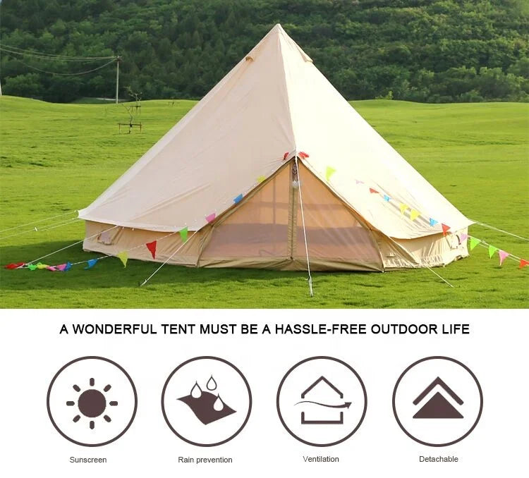 Customized Luxury 4 Seasons Waterproof House Outdoor Mongolian Yurt Oxford Fabric Bell Tents Glamping