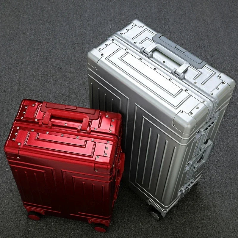 100% Aluminum Travel Suitcase for Business 20/28 Inch Red Trolley Box with Password Lock High End Bride's Carry-on Suitcase