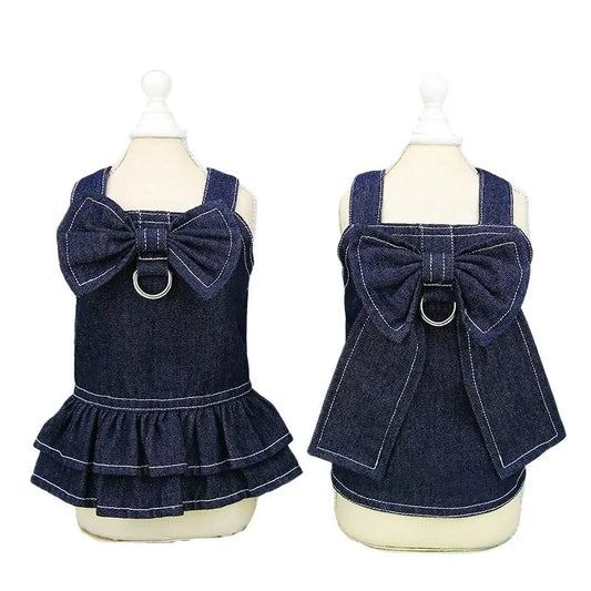 Dog Denim Dress Jeans Skirt Spring Summer Pet Clothes Cat Puppy Doggy Clothing T-shirt Vest Outdoor Dog Leas Leash Harness Coat