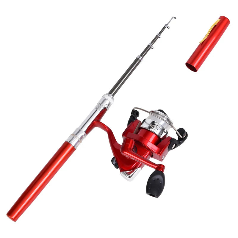 1 Set Telescopic Mini Portable Pocket Pen Casting Fishing Rod Carbon Reel Aluminum Alloy Spinning Ultralight Feeder Fish Pole