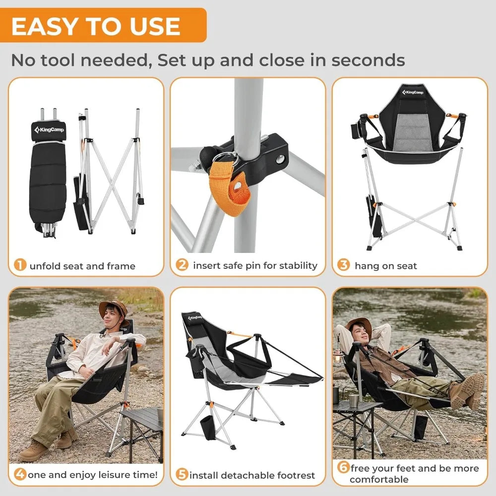 Hammock Camping Chair, Aluminum Alloy Adjustable Back Swing Chair, Folding Rocking Chair