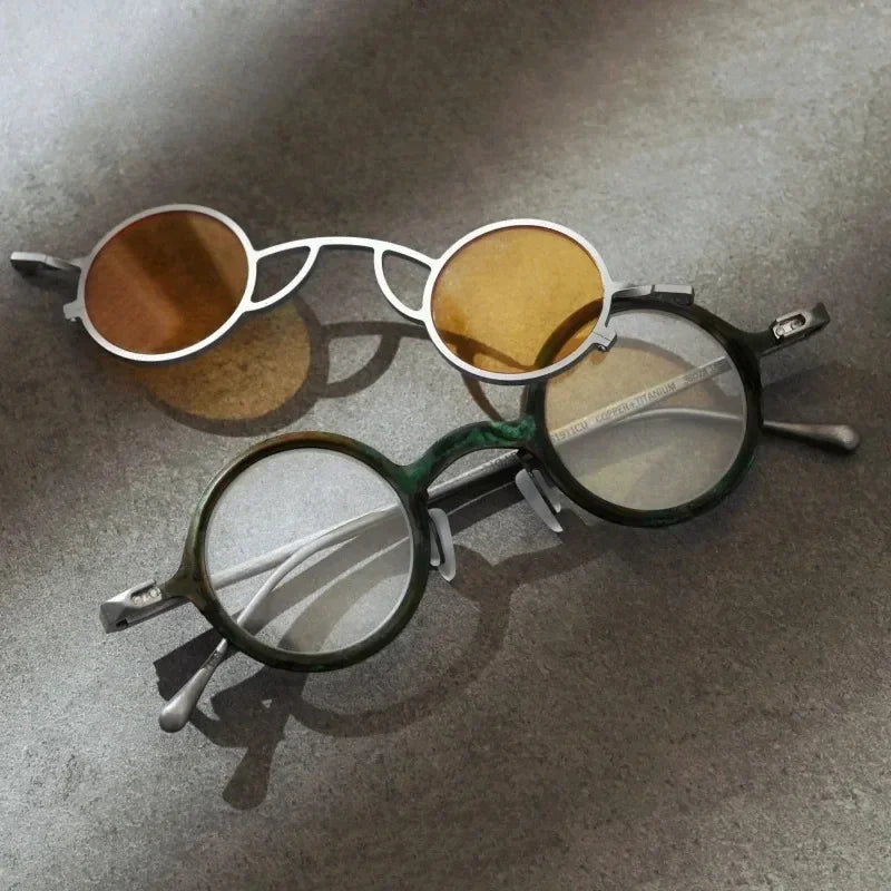 Retro Round Glasses for Men High-quality Handmade Brass Pure Titanium Avant-garde Magnetic Clip Women's Fashion Sunglasses