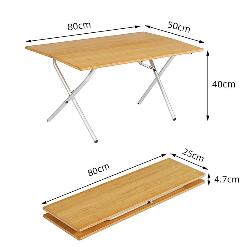 Bamboo Folding Table Outdoor Camping Table Portable Picnic Folding Desk Aluminium Alloy Foldable Table Easy Storage Dining Table