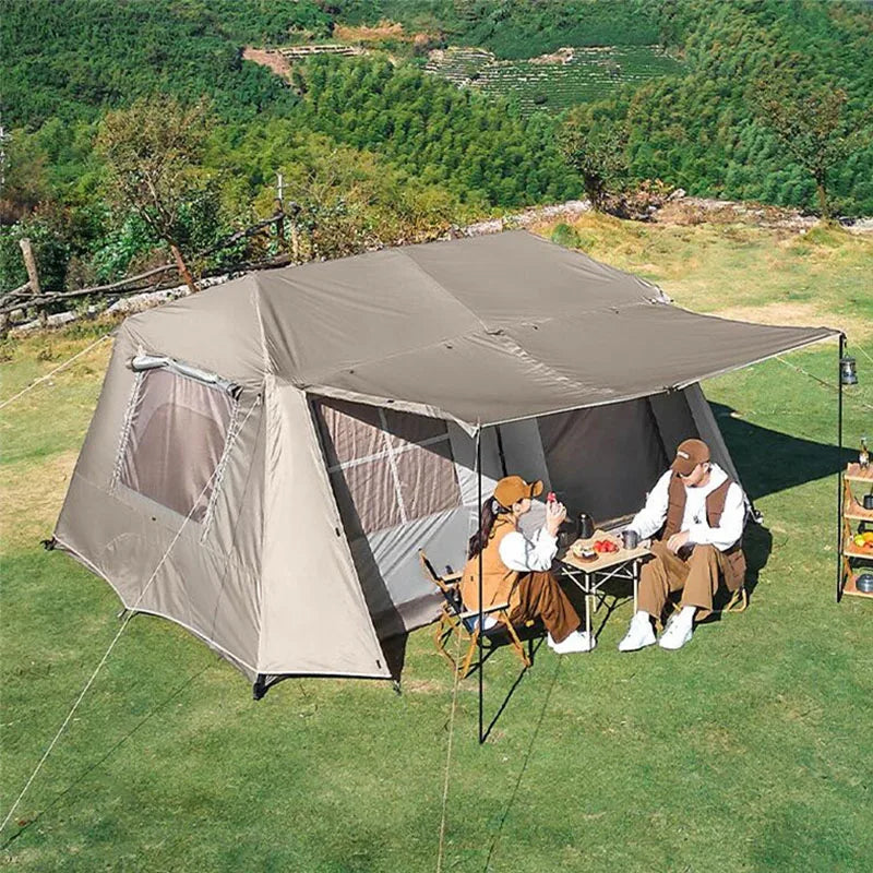 Fully Automatic 5-8Persons Aluminum Poles 1hall 1room Tent Outdoor Camping Double Layers Portable Ridge Large Space Glamping