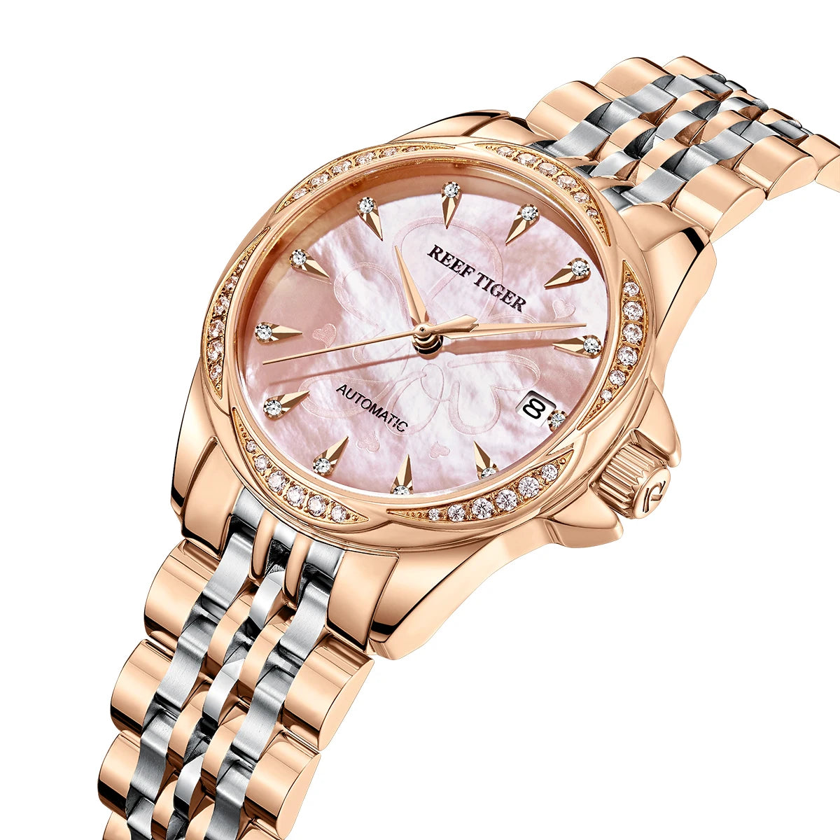 Reef Tiger/RT Sapphire Crystal Women Mechanical Watch Luxury Brand Rose Gold Women Automatic Watch Diamond Dress Watch RGA1583-2