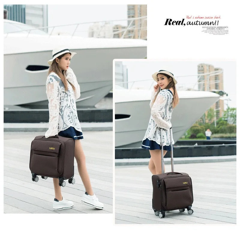 16"18" Travel Soft Mini Suitcase On Wheels Oxford Cloth Carry On Trolley Rolling Computer Luggage Boarding Case Free Shipping