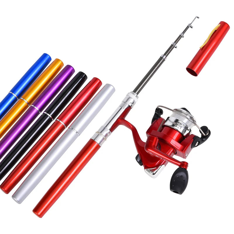 1 Set Telescopic Mini Portable Pocket Pen Casting Fishing Rod Carbon Reel Aluminum Alloy Spinning Ultralight Feeder Fish Pole