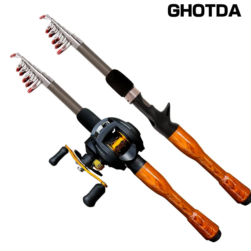 GHOTDA New Fishing Rod Reel Combo Portable Mini 1.3/1.6/1.8M Small and portable Fishing Rod and 17+1BB Baitcasting Reel Set