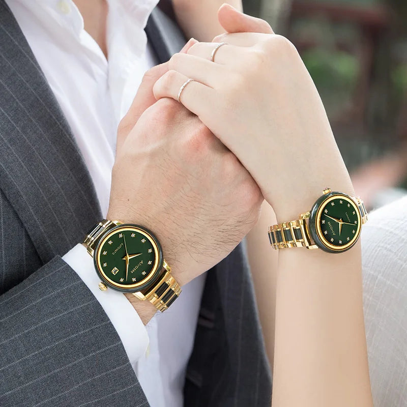 Top Luxury Jade Men's Watch Women Calendar Clock Fashion Retro Couple Jade Full Automatic Mechanical Wristwatches Waterproof