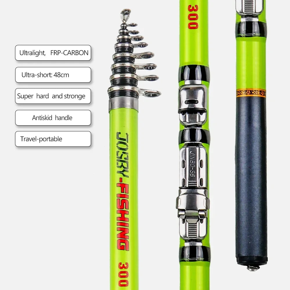 JOSBY Telescopic Fishing Rod Spinning 1.5/1.8/2.1/2.4/2.7/3.0m Portable Outdoor Travel Carbon Fiber Mini Pole For Reel